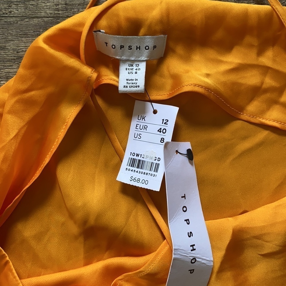 Topshop NWT Gold Orange Cowl Satin Slip On Midi Dress Size 8 - Picture 9 of 13